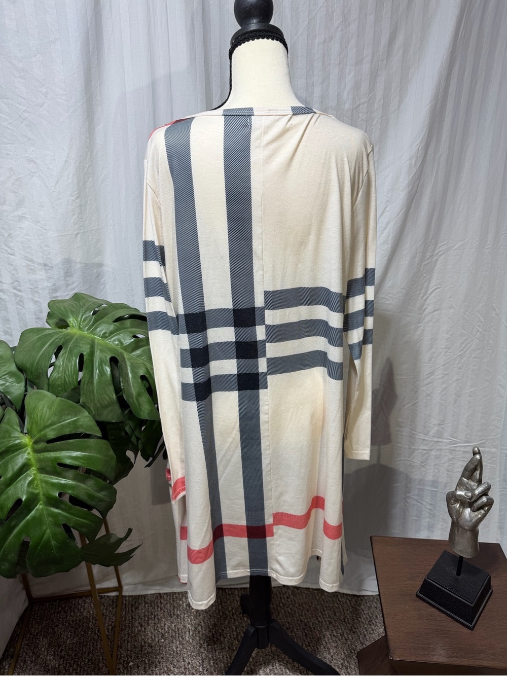 SMYS Elegant Ivory Plaid Long-Sleeve Swing Dress XL - Picture 7 of 8